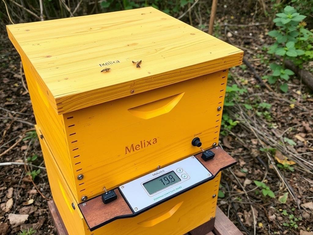 Immagine di un'arnia digitale Melixa con bilancia di precisione e sensori ambientali