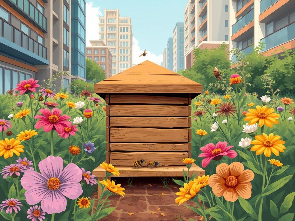 Immagine di un'arnia in un giardino urbano