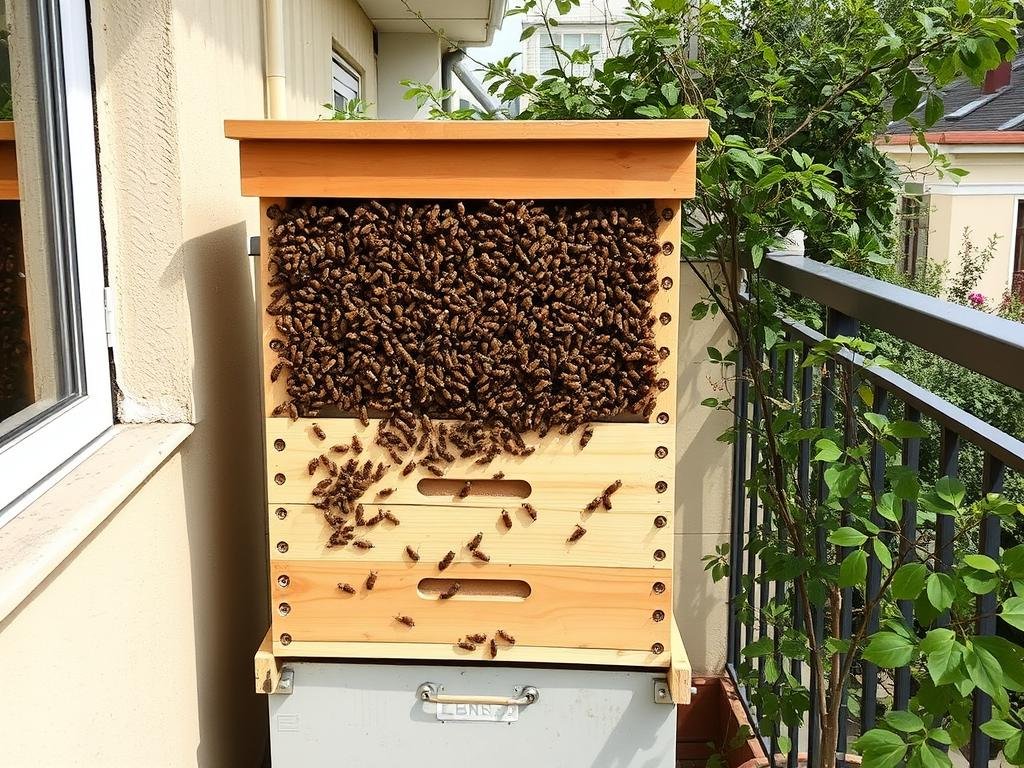 Immagine di un'arnia urbana installata su un balcone o terrazzo