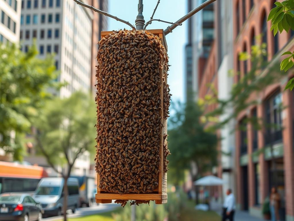 Immagine di un'arnia verticale in un contesto urbano