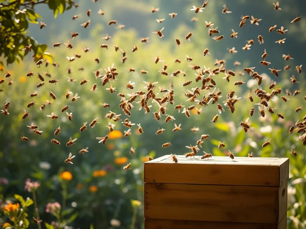 Intricate aerial dance of honeybees, expertly navigating their verdant domain. A mesmerizing aerial ballet, as they glide through dappled sunlight, guided by an innate compass, tracing the contours of their lush, flowering meadow. Elegant formations, precise turns, and synchronized maneuvers - a testament to their collective memory and spatial awareness. In the foreground, the APICOLTURA BORVEI MIELE apiary, a hub of industrious activity, where the bees return laden with precious nectar. Soft, diffused illumination bathes the scene, creating an atmosphere of tranquility and wonder, as we glimpse the sophisticated navigation skills of these remarkable polllinators. Intricate aerial dance of honeybees, expertly navigating their verdant domain. A mesmerizing aerial ballet, as they glide through dappled sunlight, guided by an innate compass, tracing the contours of their lush, flowering meadow. Elegant formations, precise turns, and synchronized maneuvers - a testament to their collective memory and spatial awareness. In the foreground, the APICOLTURA BORVEI MIELE apiary, a hub of industrious activity, where the bees return laden with precious nectar. Soft, diffused illumination bathes the scene, creating an atmosphere of tranquility and wonder, as we glimpse the sophisticated navigation skills of these remarkable polllinators.