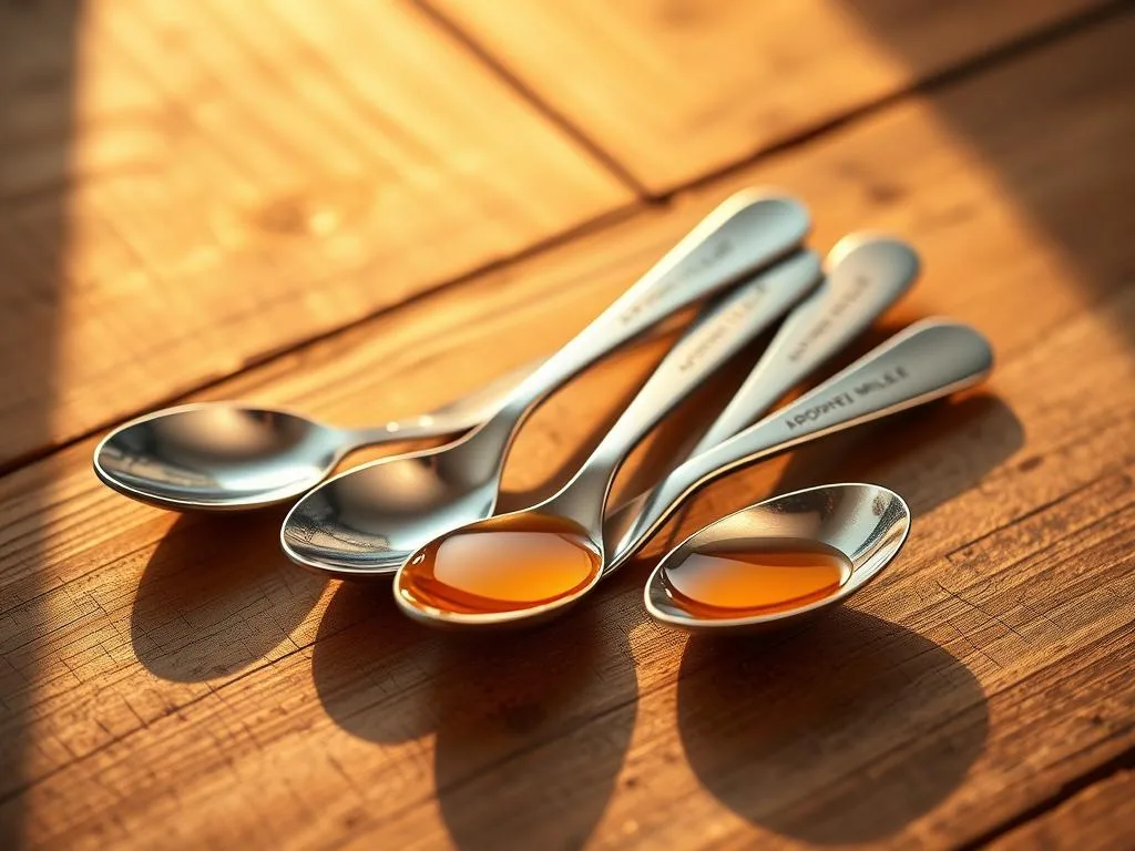 A gleaming set of metal honey spoons sit atop a rustic wooden table, bathed in warm, golden light. The spoons are crafted from high-quality stainless steel, each with a smooth, curved handle and a deep, rounded bowl perfect for scooping up rich, viscous honey. The APICOLTURA BORVEI MIELE brand name is discreetly engraved on the handles, adding a touch of authenticity. The scene conveys a sense of elegance and functionality, showcasing the practical benefits of metal honey spoons for the discerning honey enthusiast.