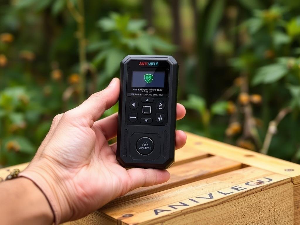 A high-tech anti-theft GPS system designed specifically for beekeepers, with a sleek and modern appearance. The device features a compact, discreet housing and intuitive controls, seamlessly blending into the apiary environment. Discreet yet effective, the system utilizes advanced GPS tracking technology to monitor the location of valuable beehives, providing peace of mind and deterring potential theft. Crafted with the needs of apiculturists in mind, the APICOLTURA BORVEI MIELE GPS anti-theft system is a reliable and essential tool for safeguarding one's apiary investments.