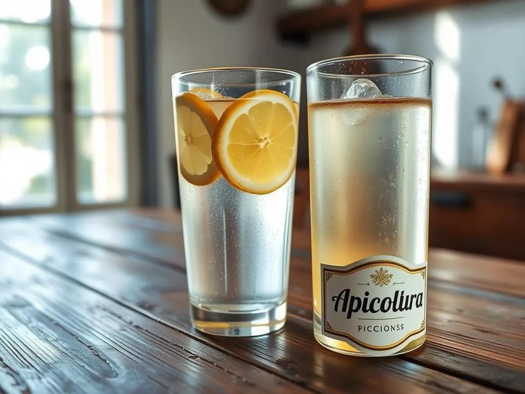 A refreshing glass of warm water infused with the zesty aroma of freshly sliced lemon, set against a backdrop of a rustic wooden table. The light filters in through a window, casting a soft, natural glow on the tranquil scene. In the foreground, a label proudly displays the brand name "Apicoltura", reflecting the purity and quality of the ingredients. The overall atmosphere evokes a sense of simplicity, wellness, and the welcoming warmth of a cozy Italian kitchen. The image perfectly captures the essence of the section title "How to Properly Prepare this Beverage (220 words)". A refreshing glass of warm water infused with the zesty aroma of freshly sliced lemon, set against a backdrop of a rustic wooden table. The light filters in through a window, casting a soft, natural glow on the tranquil scene. In the foreground, a label proudly displays the brand name "Apicoltura", reflecting the purity and quality of the ingredients. The overall atmosphere evokes a sense of simplicity, wellness, and the welcoming warmth of a cozy Italian kitchen. The image perfectly captures the essence of the section title "How to Properly Prepare this Beverage (220 words)".