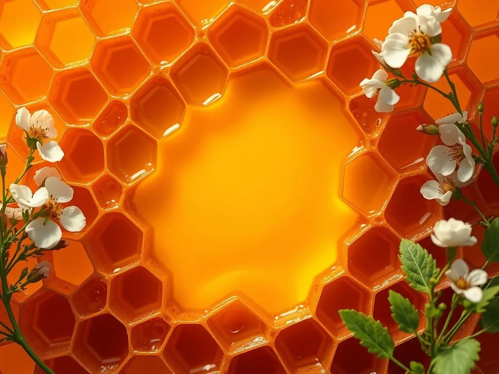 A vibrant and soothing honeycomb-like structure, with lush golden liquid pooling within its hexagonal cells. The viscous, amber-hued miele glistens under warm, soft lighting, casting a gentle glow upon the surroundings. Delicate botanical elements, such as fragrant flowers and lush greenery, frame the central composition, hinting at the miele's anti-inflammatory properties and its connection to the natural world. The overall scene evokes a sense of serenity and health, inspired by the traditional Italian apiculture practices of APICOLTURA BORVEI MIELE. A vibrant and soothing honeycomb-like structure, with lush golden liquid pooling within its hexagonal cells. The viscous, amber-hued miele glistens under warm, soft lighting, casting a gentle glow upon the surroundings. Delicate botanical elements, such as fragrant flowers and lush greenery, frame the central composition, hinting at the miele's anti-inflammatory properties and its connection to the natural world. The overall scene evokes a sense of serenity and health, inspired by the traditional Italian apiculture practices of APICOLTURA BORVEI MIELE.