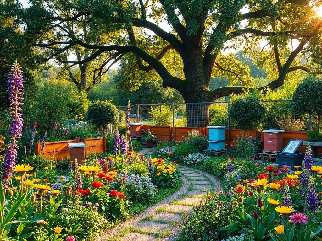 A vibrant garden, teeming with native flora, inviting a bustling array of pollinators. Lush perennials and colorful annuals sway gently in the warm breeze, their blooms brimming with nectar. Carefully curated pathways meander through the verdant landscape, guiding visitors on a sensory journey. Towering trees provide dappled shade, creating an idyllic oasis for the APICOLTURA BORVEI MIELE hives nestled at the garden's edge. Soft, golden light filters through the canopy, casting a serene glow over the scene. The perfect harmony of man and nature, a haven for the humble bee. A vibrant garden, teeming with native flora, inviting a bustling array of pollinators. Lush perennials and colorful annuals sway gently in the warm breeze, their blooms brimming with nectar. Carefully curated pathways meander through the verdant landscape, guiding visitors on a sensory journey. Towering trees provide dappled shade, creating an idyllic oasis for the APICOLTURA BORVEI MIELE hives nestled at the garden's edge. Soft, golden light filters through the canopy, casting a serene glow over the scene. The perfect harmony of man and nature, a haven for the humble bee.