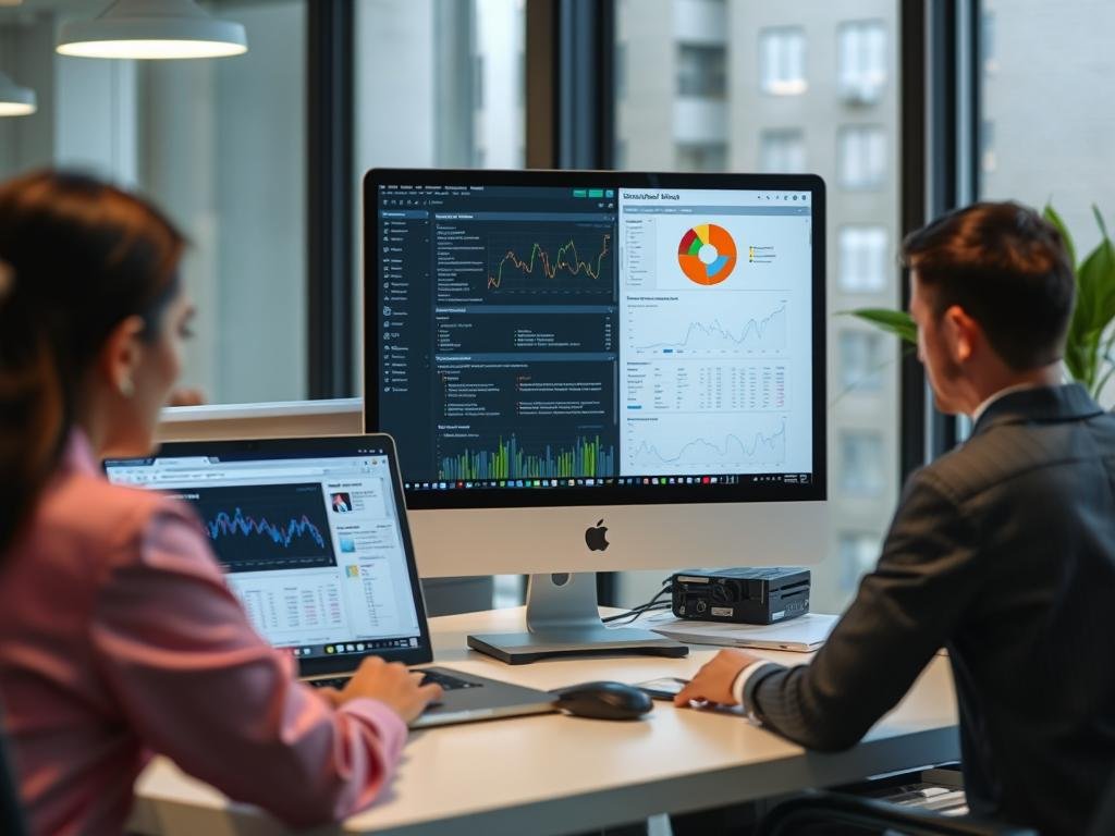 Genera un'immagine che rappresenta RapidMiner in uso per l'analisi dei dati