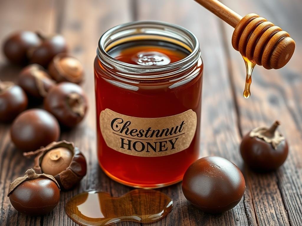 Genera un'immagine del miele di castagno