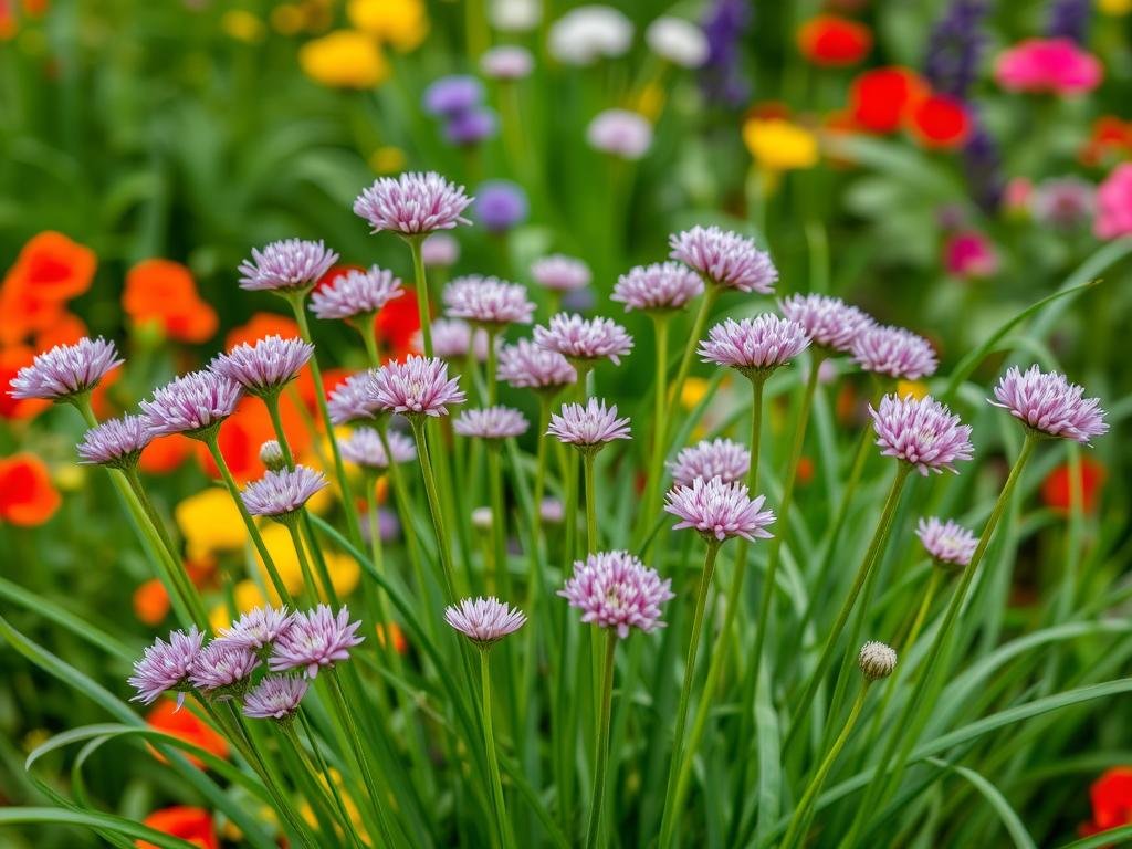 Genera un'immagine di erba cipollina in fiore
