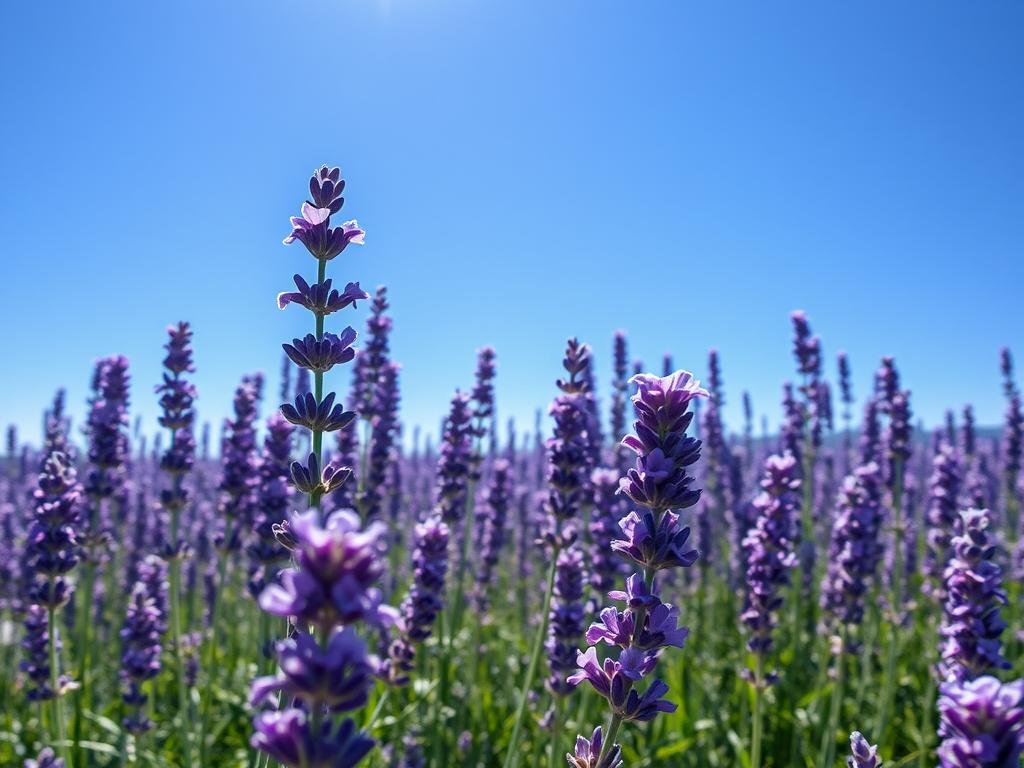 Genera un'immagine di un campo di lavanda in fiore