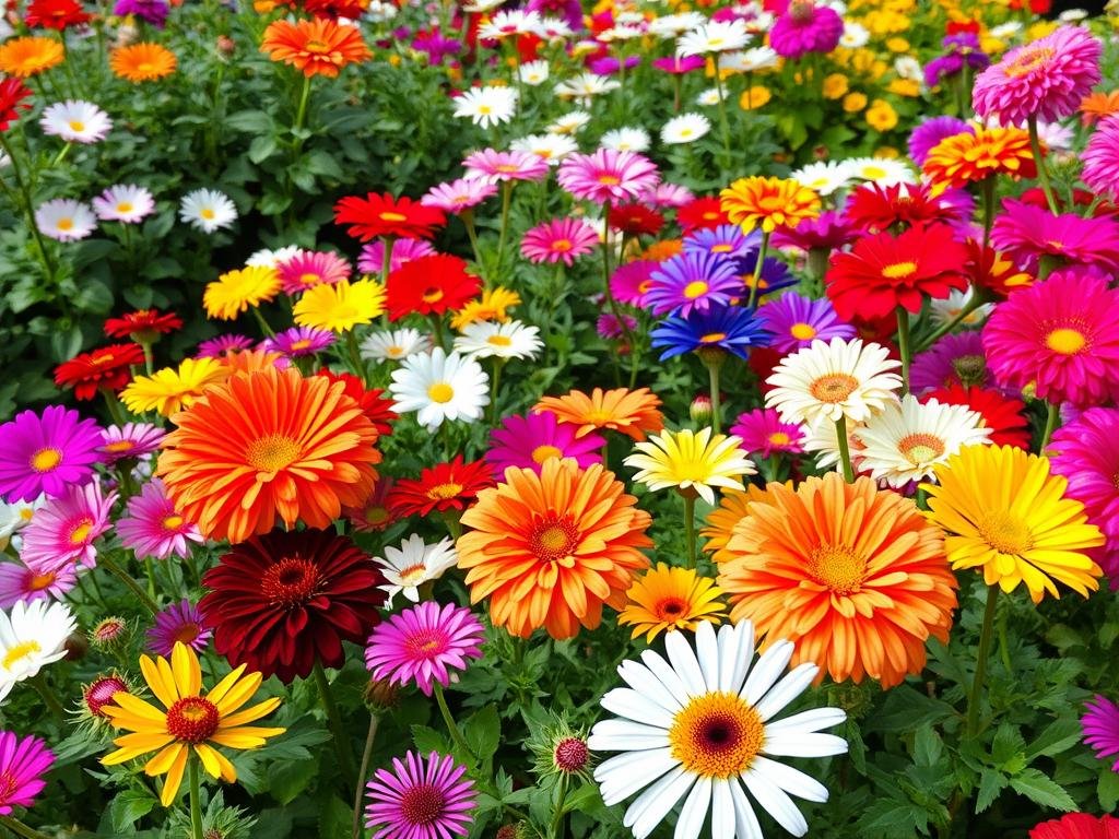 Genera un'immagine di un giardino colorato pieno di fiori