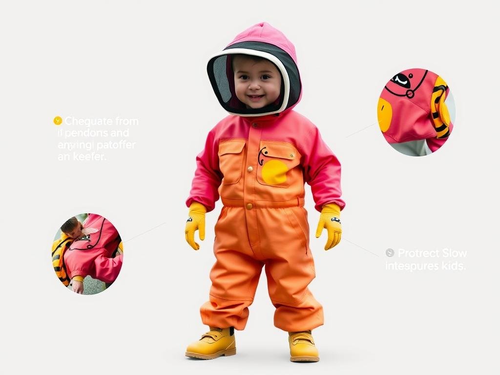 Genera un'immagine di una tuta da apicoltore per bambini