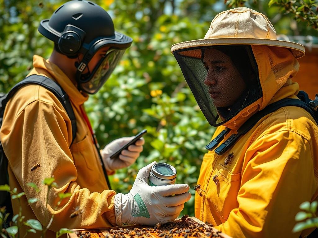 Generazione di un'immagine che rappresenti un apicoltore che utilizza una tecnologia avanzata per monitorare e trattare le api