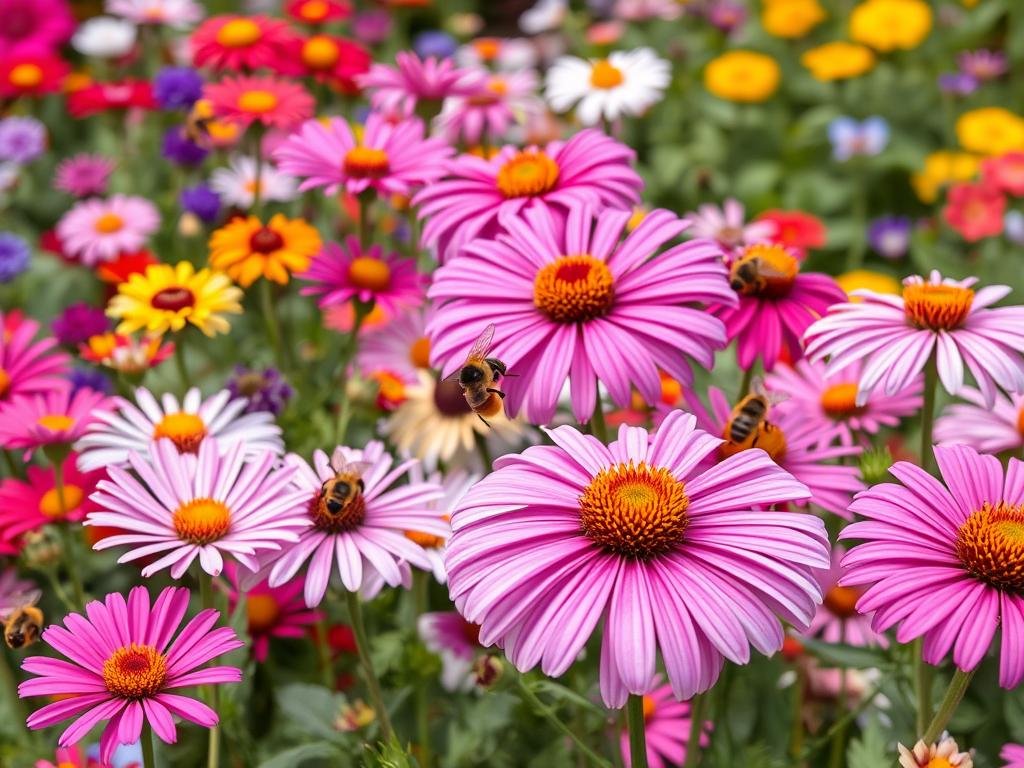 Immagina un giardino pieno di fiori colorati e api felici