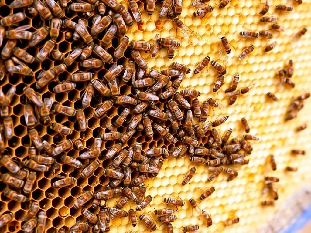 Immagine dell'arnia Top Bar con api che costruiscono favi