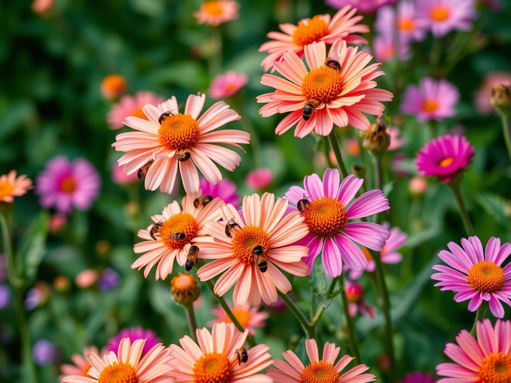 Immagine di un giardino fiorito con api Immagine di un giardino fiorito con api