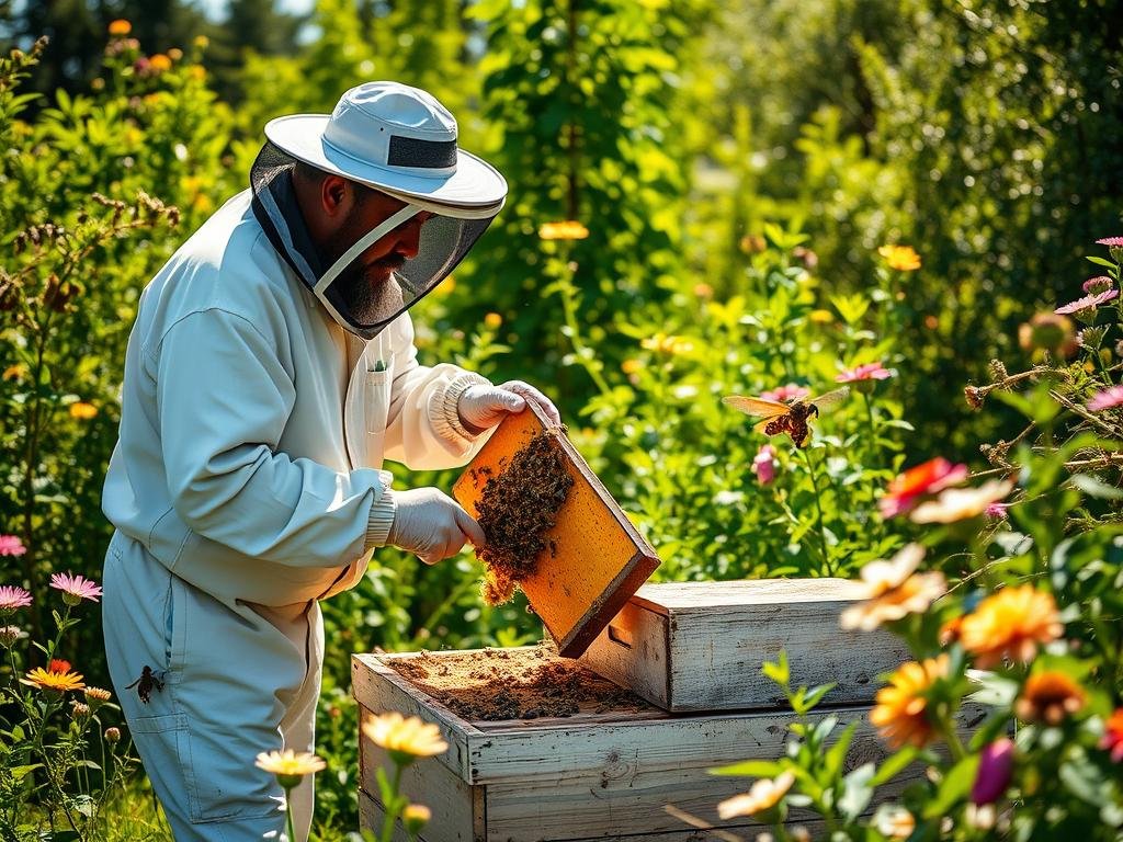 Immagine di un'apicoltore che sceglie un'arnia per il suo apiario